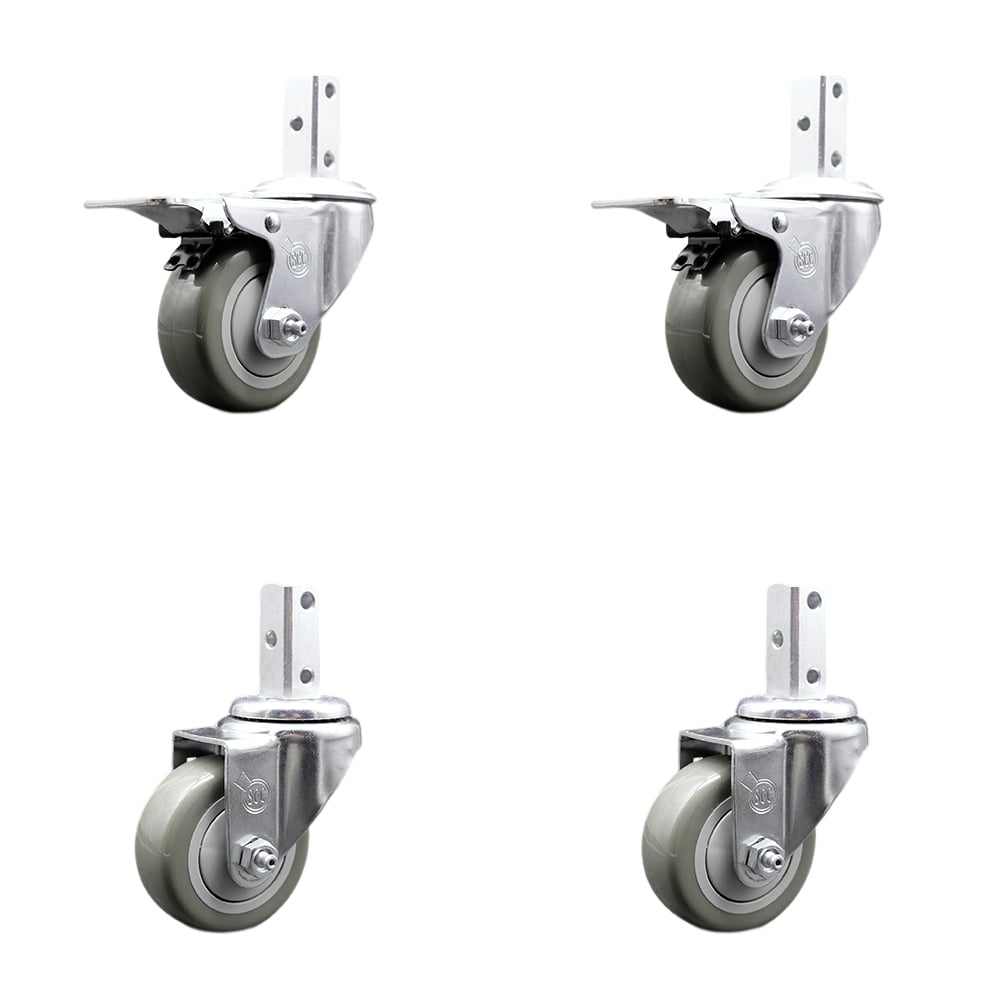 Swivel Square Stem Caster with 3.5 x 1.25 in. Gray Poly Wheel, 0.87 x 2 in. Square Stem with 3 0.26 in. Diameter Mounting Holes - Set of 4