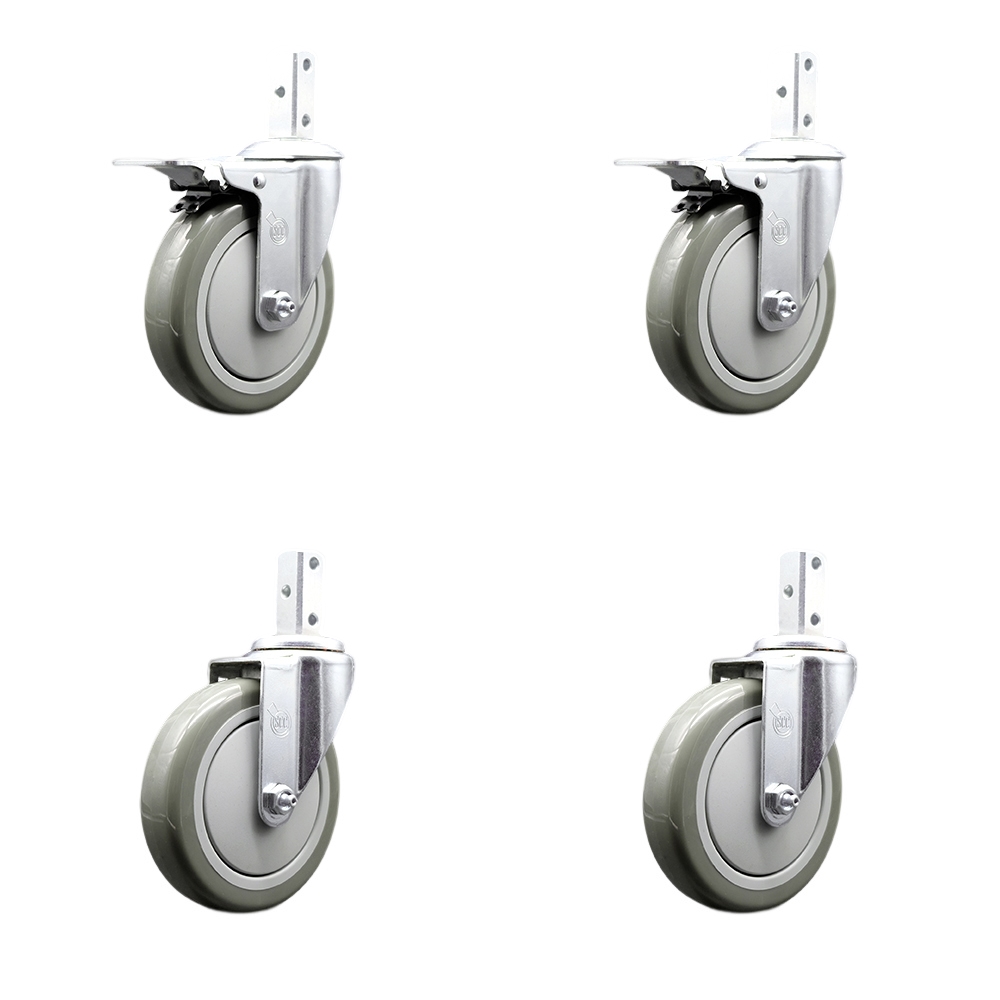 Swivel Square Stem Caster with 5 x 1.25 in. Gray Poly Wheel, 0.75 x 2 in. Square Stem with 3 0.26 in. Diameter Mounting Holes - Set of 4