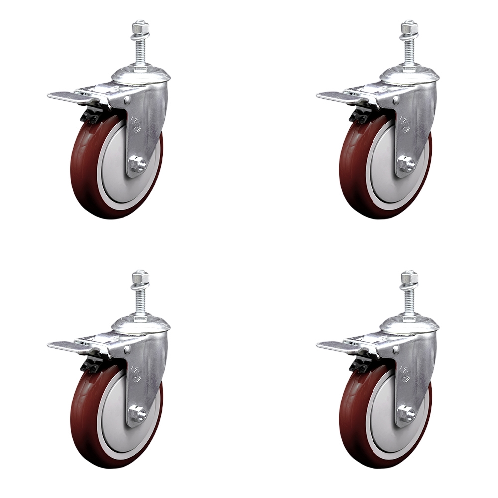 SCC-TSTTL20S514-PPUB-MRN-381615-4 Polyurethane Swivel Threaded Stem Caster with 5 x 1.25 in. Maroon Wheels & 0.38 in. Stems - Set of 4