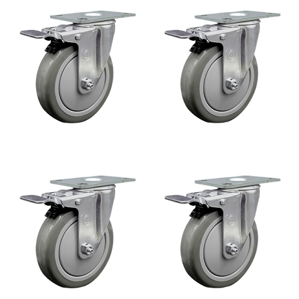SCC-SSTTL20S514-PPUB-4 Stainless Steel Polyurethane Swivel Top Plate Caster with 5 x 1.25 in. Gray Wheels - Set of 4
