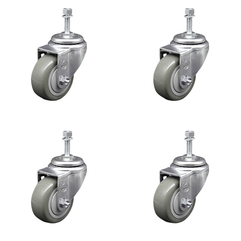 SCC-TS20S314-PPUB-381615-4 Polyurethane Swivel Threaded Stem Caster with 3 x 1.25 in. Gray Wheels & 0.38 in. Stems - Set of 4