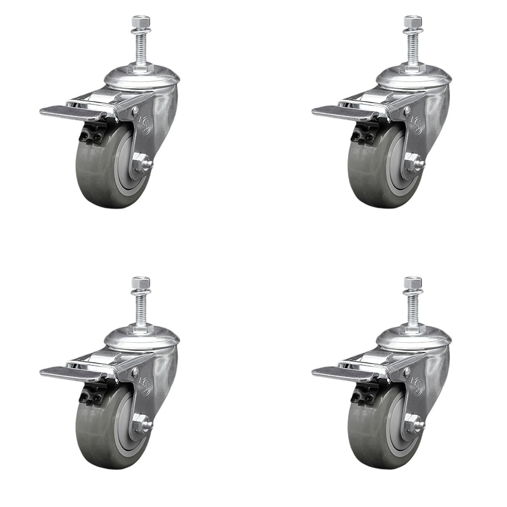 SCC-TSTTL20S3514-PPUB-381615-4 Polyurethane Swivel Threaded Stem Caster with 3.5 x 1.25 in. Gray Wheels & 0.38 in. Stems - Set of 4