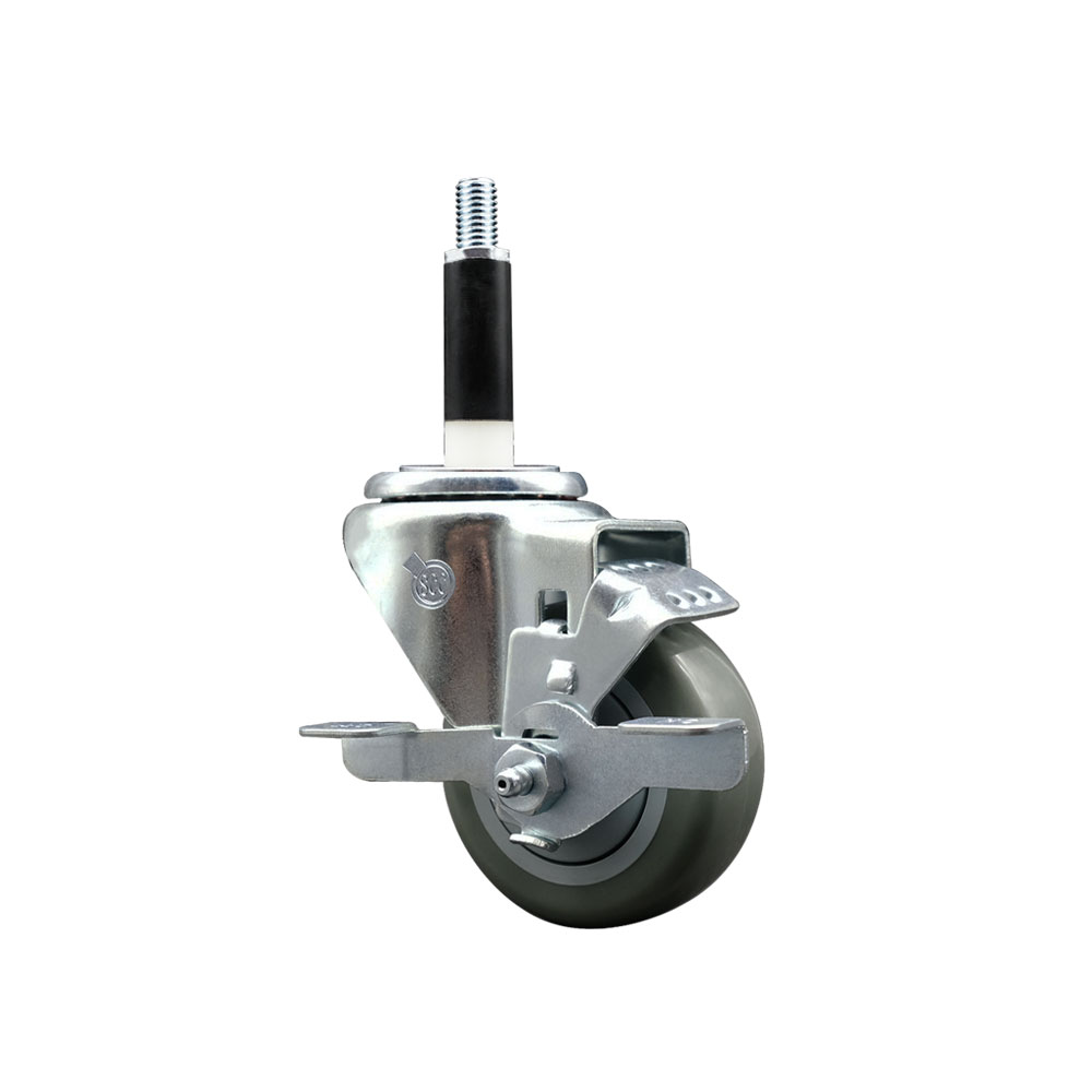 Stainless Steel Swivel Caster - Gray - 3 in. Wheel - Top Locking Brake