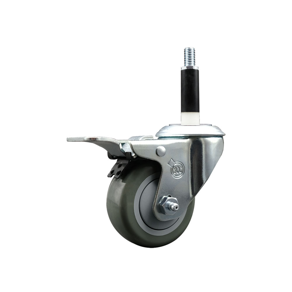 SCC-SSEXTTL20S314-PPUB-78 Stainless Steel Polyurethane Expanding Stem Swivel Caster with 3 in. Gray Wheel & 0.87 in. Stem & Total Locking Brake