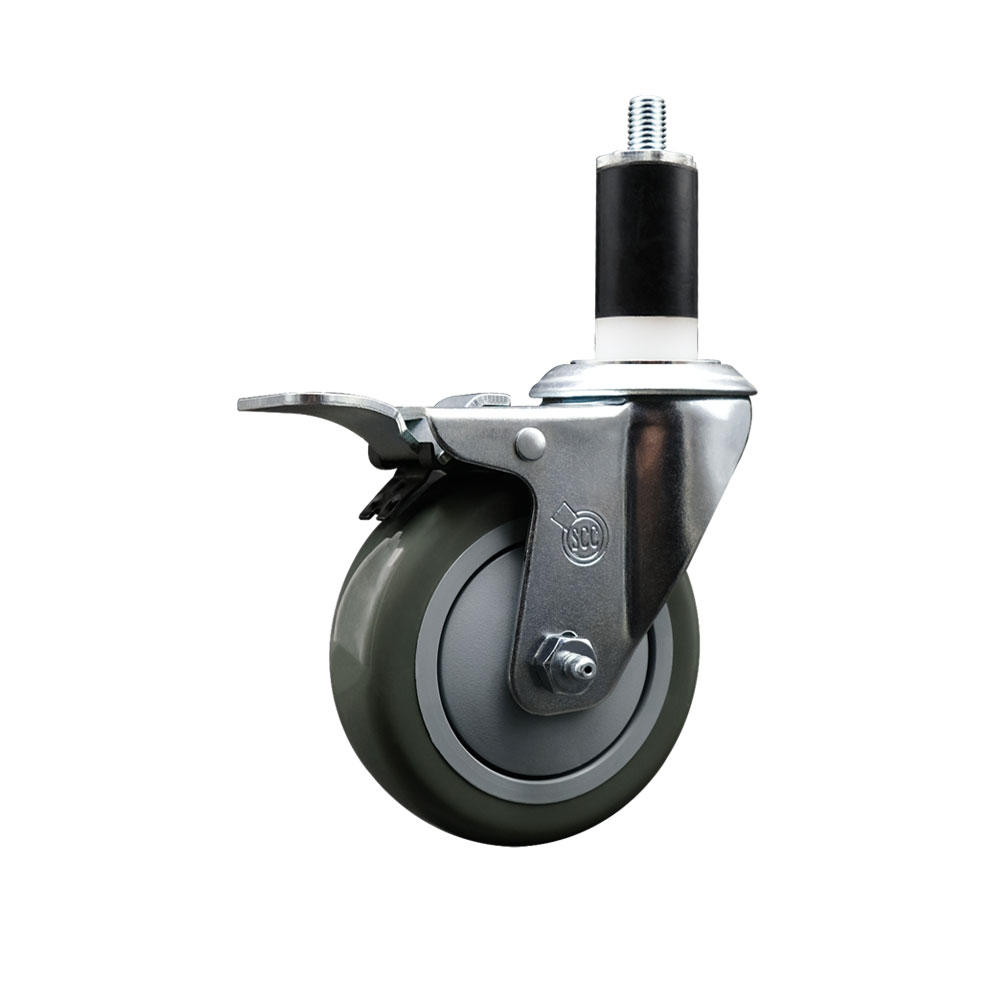 SCC-SSEXTTL20S414-PPUB-138 Stainless Steel Polyurethane Expanding Stem Swivel Caster with 4 in. Gray Wheel & 1.38 in. Stem & Total Locking Brake