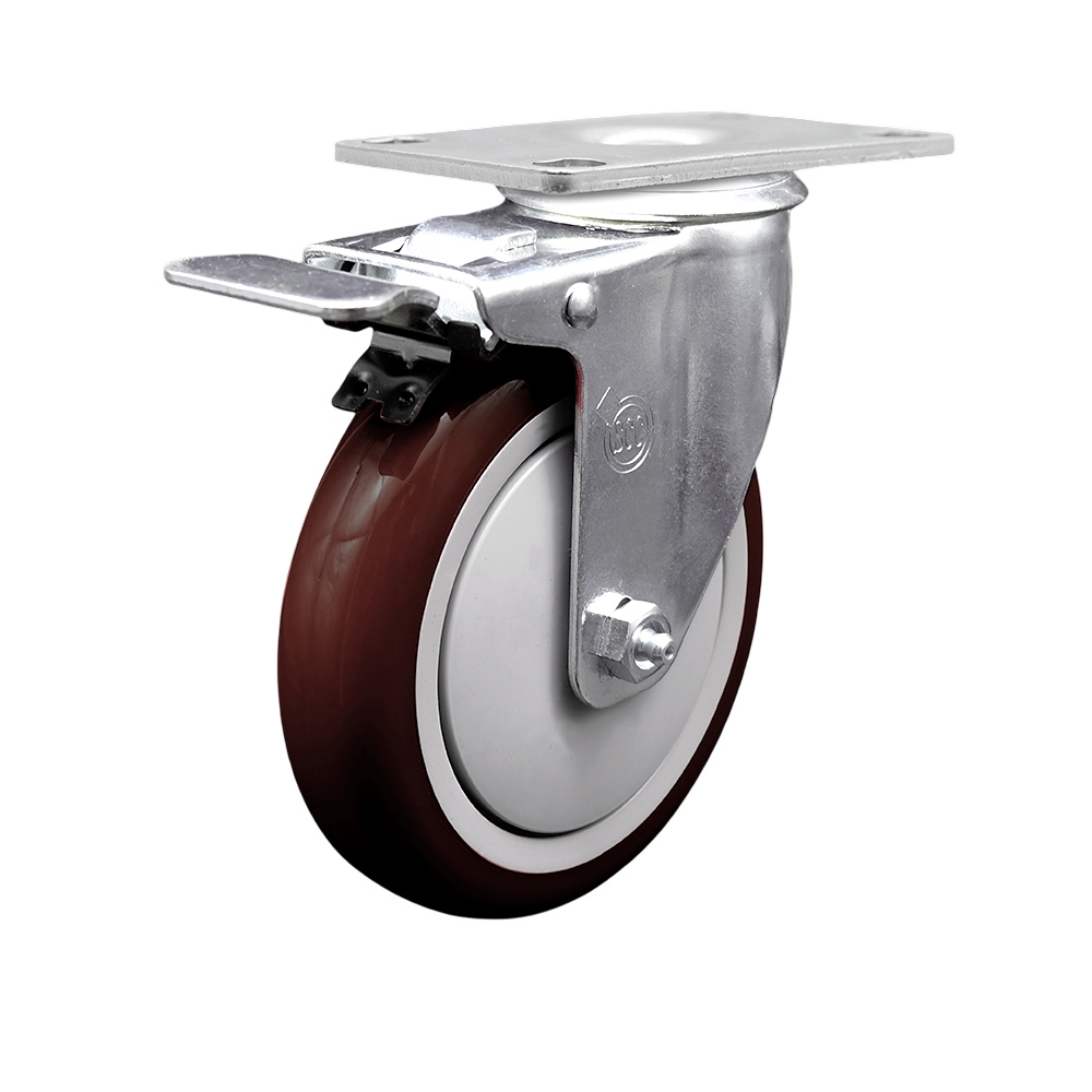 SCC-TTL20S514-PPUB-MRN Polyurethane Swivel Top Plate Caster with 5 in. Maroon Wheel & Total Locking Brake