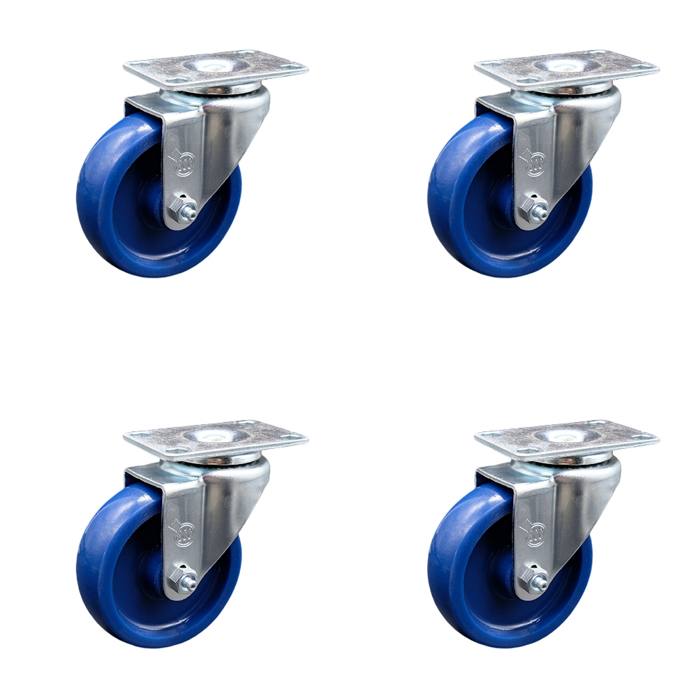 SCC-20S414-SPUS-4 Solid Polyurethane Swivel Top Plate Caster with 4 x 1.25 in. Blue Wheels - Set of 4
