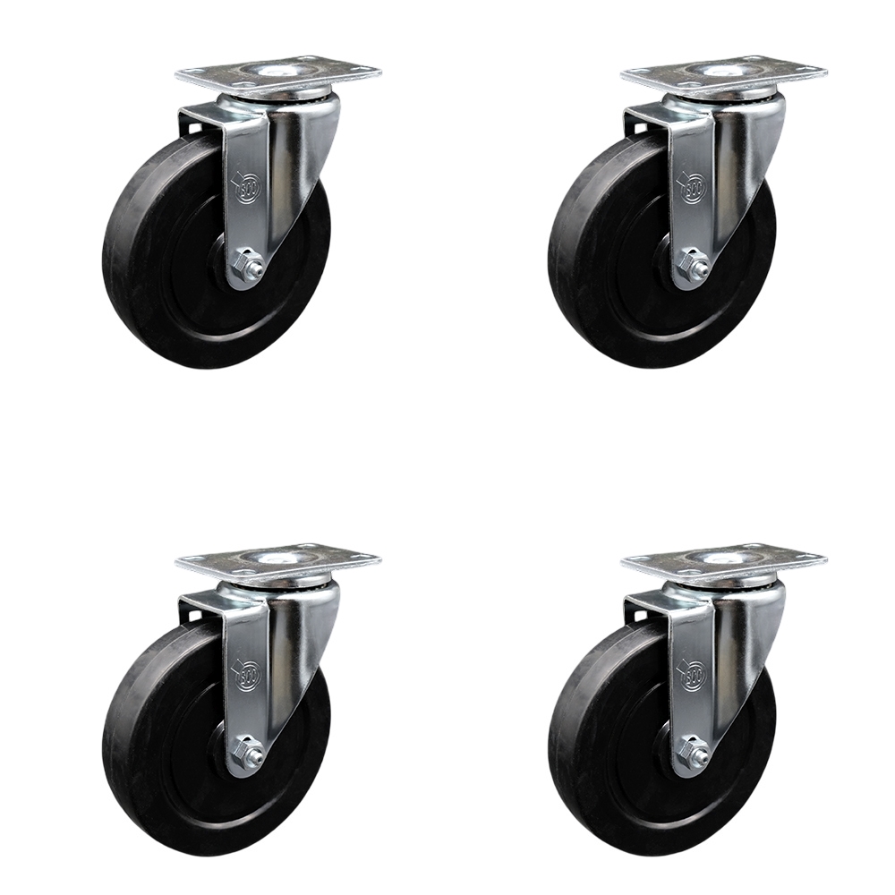 SCC-20S514-SRS-4 Soft Rubber Swivel Top Plate Caster with 5 in. Black Wheels - Set of 4