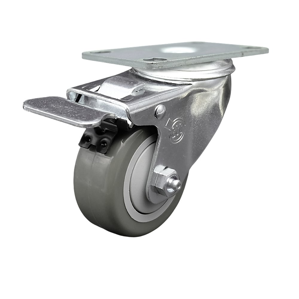 SCC-SSTTL20S314-PPUB Stainless Steel Polyurethane Swivel Top Plate Caster with 3 x 1.25 in. Gray Wheel & Total Locking Brake