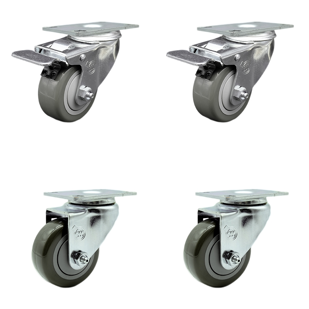 SCC-SSTTL20S3514-PPUB-2-S-2 Stainless Steel Polyurethane Swivel Top Plate Caster with 3.5 x 1.25 in. Gray Wheels - Set of 4