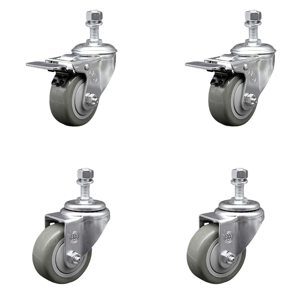 SCC-TSTTL20S314-PPUB-121315-2-S-2 Polyurethane Swivel Threaded Stem Caster with 3 x 1.25 in. Gray Wheels & 0.5 in. Stems - Set of 4