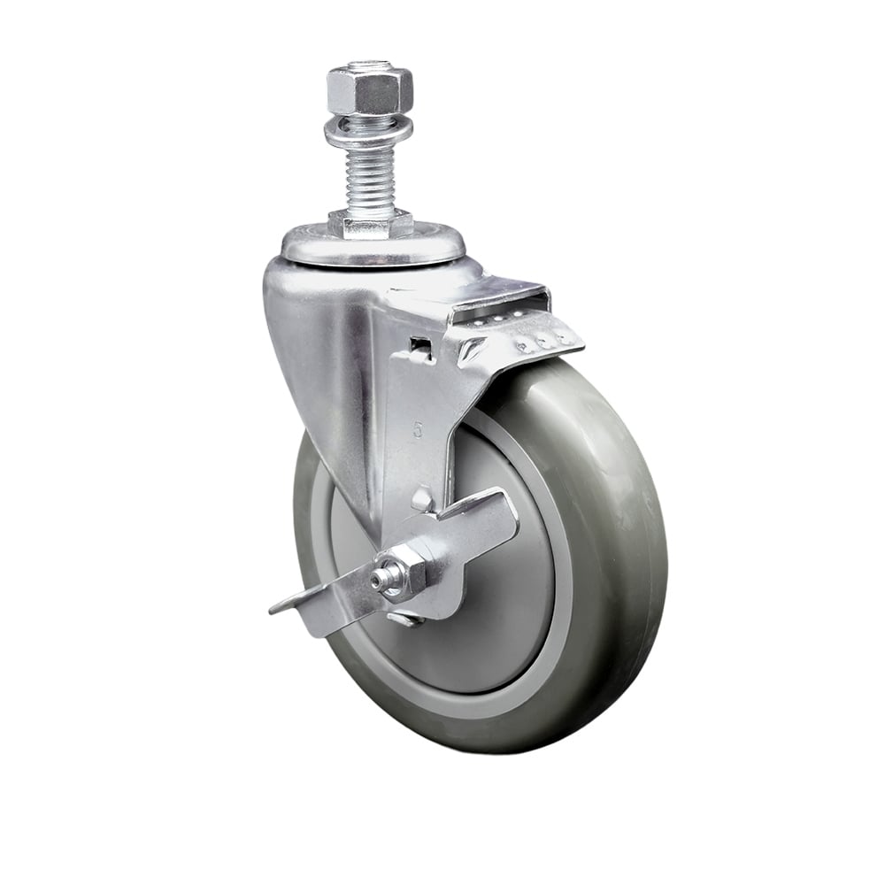 SCC-TS20S514-PPUB-TLB-121315 Polyurethane Swivel Threaded Stem Caster with 5 x 1.25 in. Gray Wheel & 0.5 in. Stem & Top Locking Brake