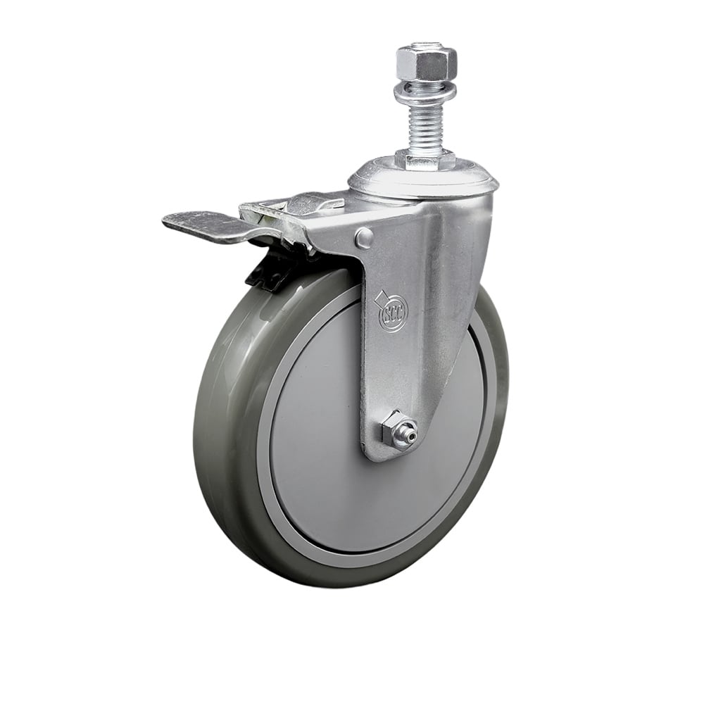 SCC-TSTTL20S614-PPUB-M1215 Polyurethane Swivel Threaded Stem Caster with 6 x 1.25 in. Gray Wheel & 12 mm Stem & Total Locking Brake