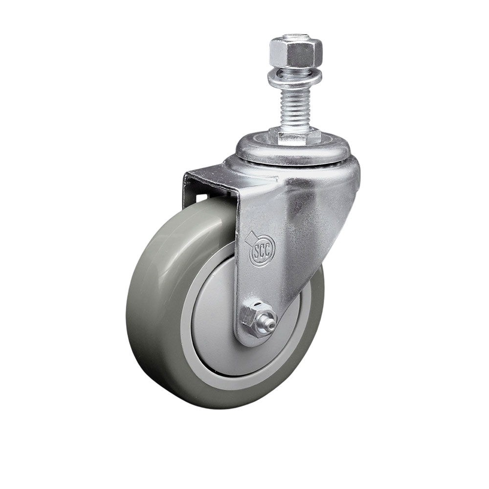 SCC-SSTS20S414-PPUB-M1215 Stainless Steel Polyurethane Swivel Threaded Stem Caster with 4 x 1.25 in. Gray Wheel & 12 mm Stem