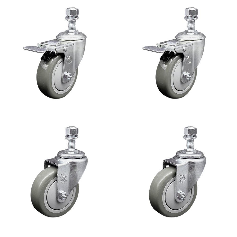 SCC-SSTSTTL20S414-PPUB-M1215-2-S-2 Stainless Steel Polyurethane Swivel Threaded Stem Caster with 4 x 1.25 in. Gray Wheels & 12 mm Stems - Set of 4
