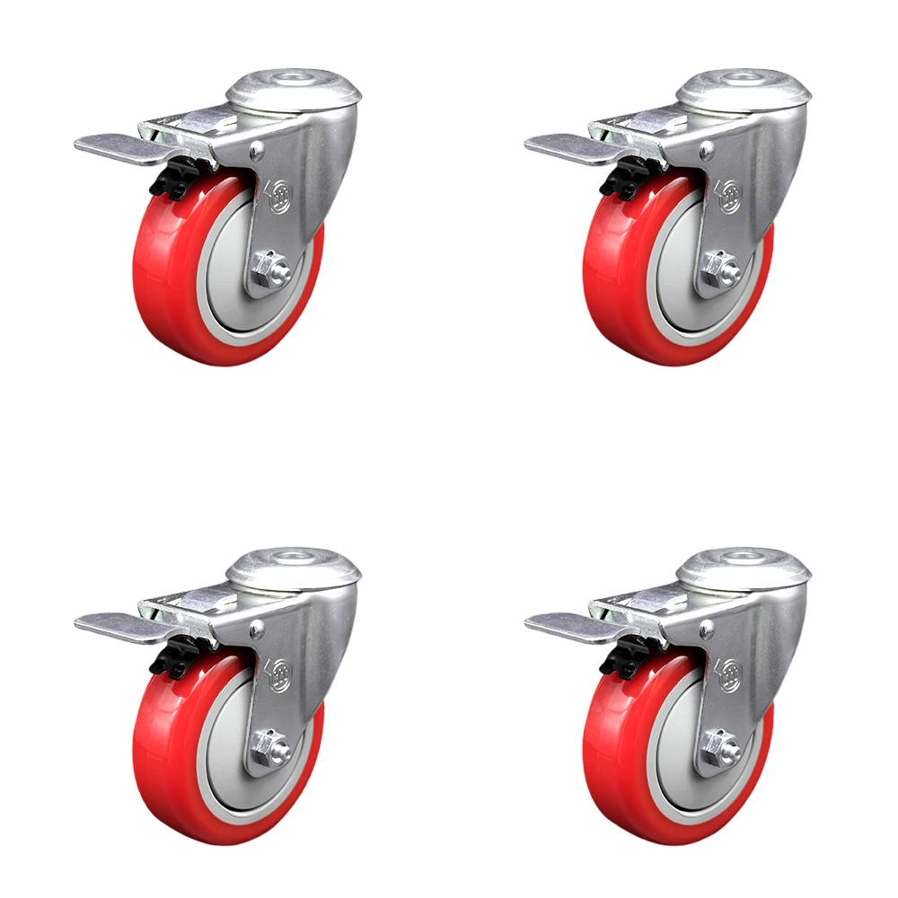 SCC-BHTTL20S414-PPUB-RED-4 Polyurethane Swivel Bolt Hole Caster with 4 x 1.25 in. Red Wheels - Set of 4