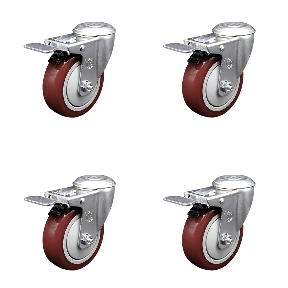 SCC-BHTTL20S414-PPUB-MRN-4 Polyurethane Swivel Bolt Hole Caster with 4 x 1.25 in. Maroon Wheels - Set of 4
