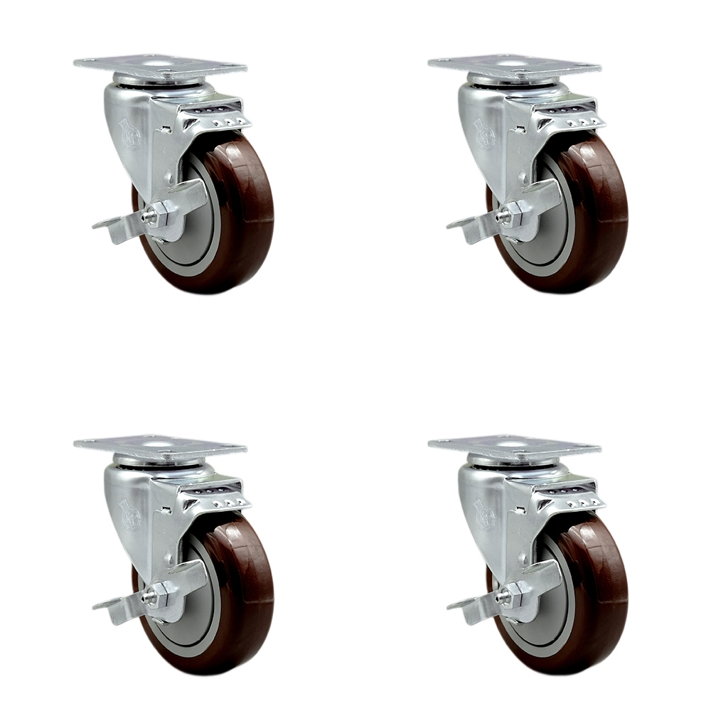 SCC-SS20S414-PPUB-MRN-TLB-4 Stainless Steel Polyurethane Swivel Top Plate Caster with 4 x 1.25 in. Maroon Wheels - Set of 4