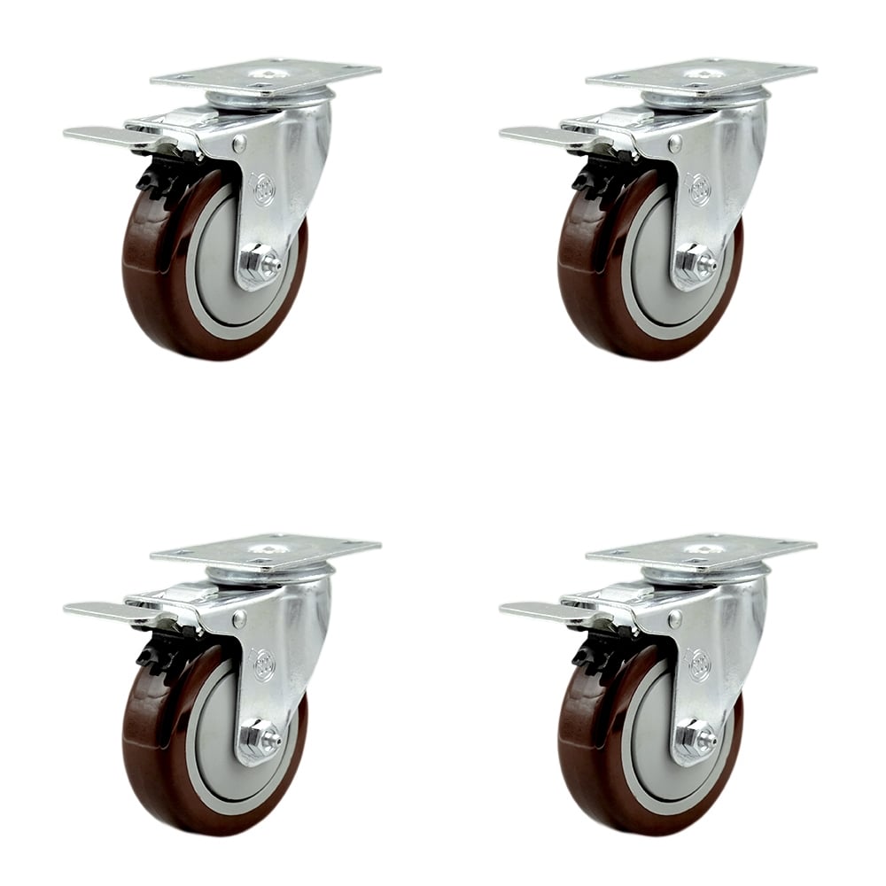 SCC-SSTTL20S414-PPUB-MRN-4 Stainless Steel Polyurethane Swivel Top Plate Caster with 4 x 1.25 in. Maroon Wheels - Set of 4