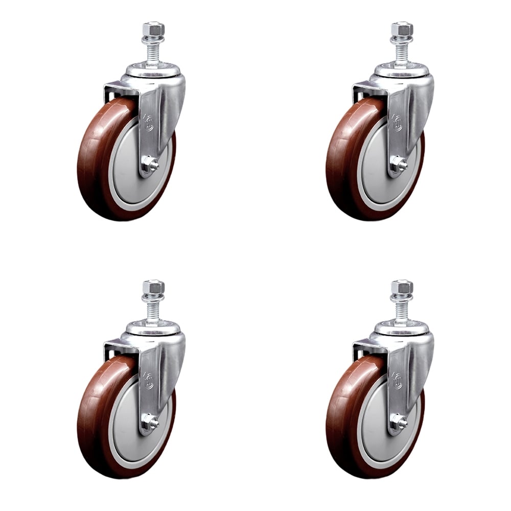 SCC-TS20S514-PPUB-MRN-121315-4 Polyurethane Swivel Threaded Stem Caster with 5 x 1.25 in. Maroon Wheels & 0.5 in. Stems - Set of 4