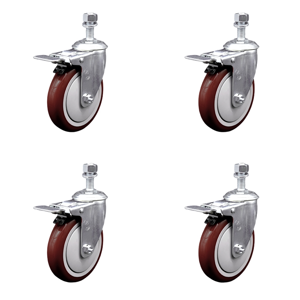SCC-TSTTL20S514-PPUB-MRN-121315-4 Polyurethane Swivel Threaded Stem Caster with 5 x 1.25 in. Maroon Wheels & 0.5 in. Stems - Set of 4