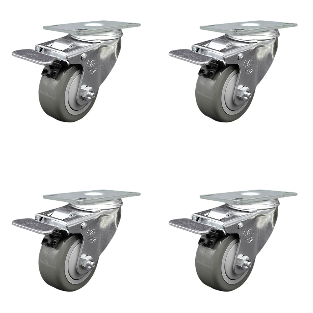 SCC-SSTTL20S3514-PPUB-4 Stainless Steel Polyurethane Swivel Top Plate Caster with 3.5 x 1.25 in. Gray Wheels - Set of 4