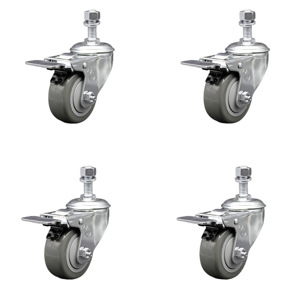SCC-TSTTL20S314-PPUB-121315-4 Polyurethane Swivel Threaded Stem Caster with 3 x 1.25 in. Gray Wheels & 0.5 in. Stems - Set of 4
