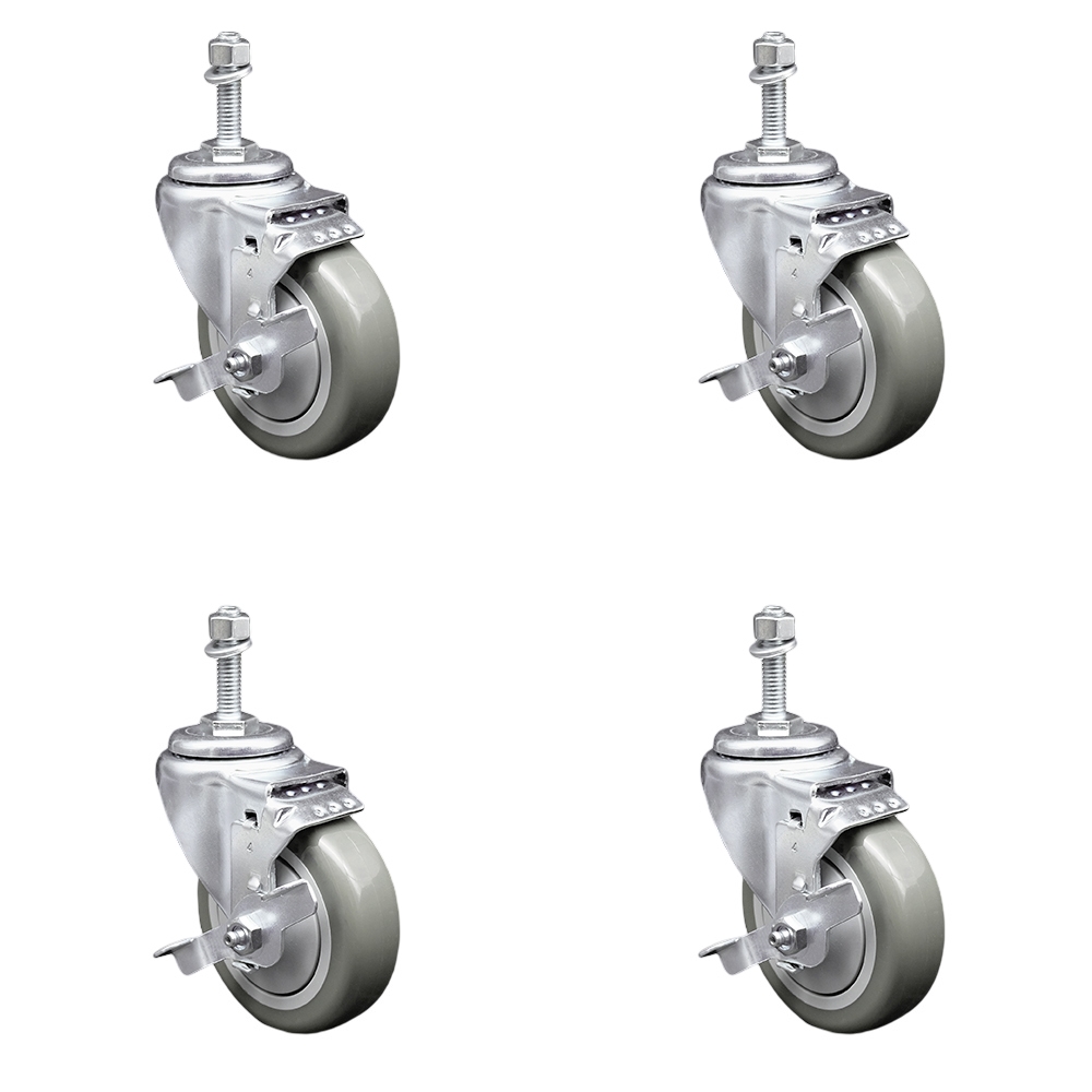 SCC-TS20S414-PPUB-TLB-381615-4 Polyurethane Swivel Threaded Stem Caster with 4 x 1.25 in. Gray Wheels & 0.38 in. Stems - Set of 4