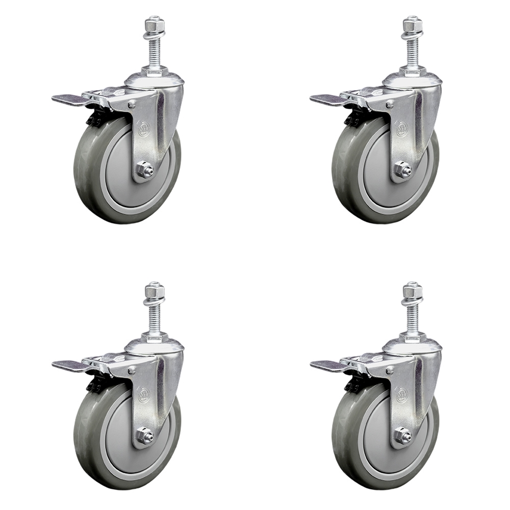 SCC-TSTTL20S514-PPUB-381615-4 Polyurethane Swivel Threaded Stem Caster with 5 x 1.25 in. Gray Wheels & 0.38 in. Stems - Set of 4