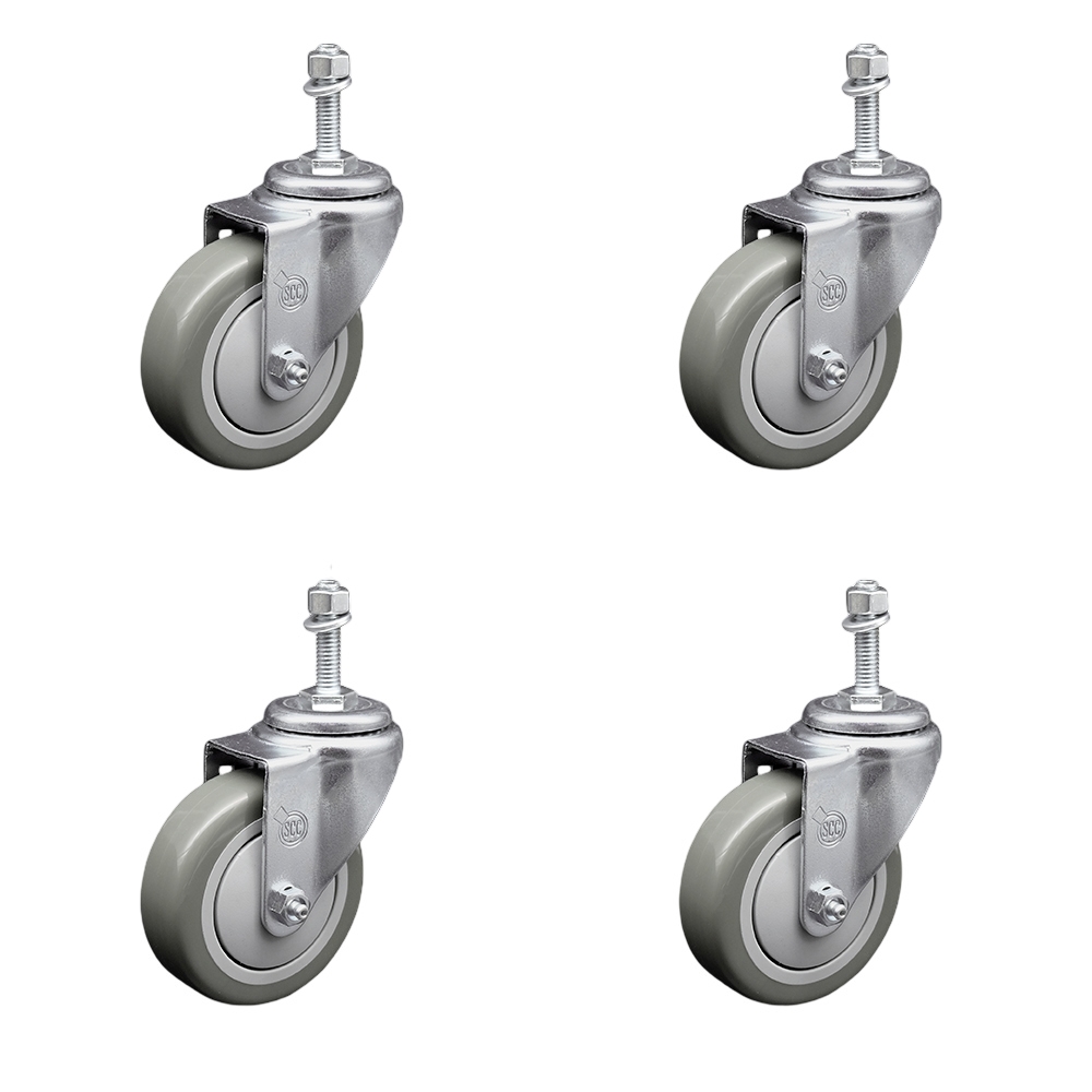 SCC-SSTS20S414-PPUB-381615-4 Stainless Steel Polyurethane Swivel Threaded Stem Caster with 4 x 1.25 in. Gray Wheels & 0.38 in. Stems - Set of 4