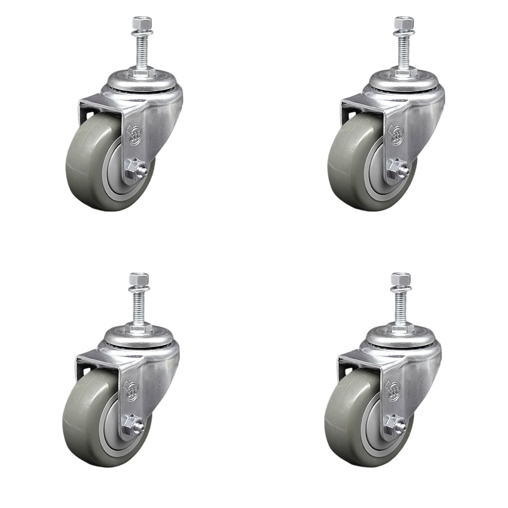 SCC-TS20S3514-PPUB-M1015-4 Polyurethane Swivel Threaded Stem Caster with 3.5 x 1.25 in. Gray Wheels & 10 mm Stems - Set of 4