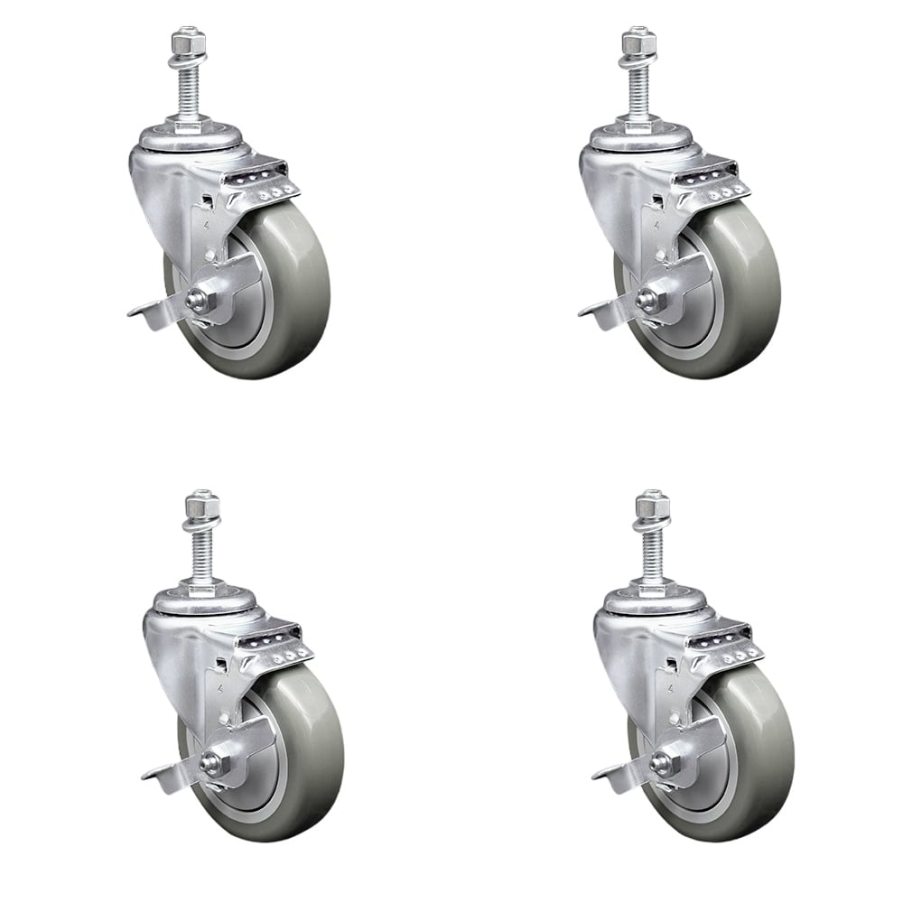 SCC-TS20S414-PPUB-TLB-M1015-4 Polyurethane Swivel Threaded Stem Caster with 4 x 1.25 in. Gray Wheels & 10 mm Stems - Set of 4