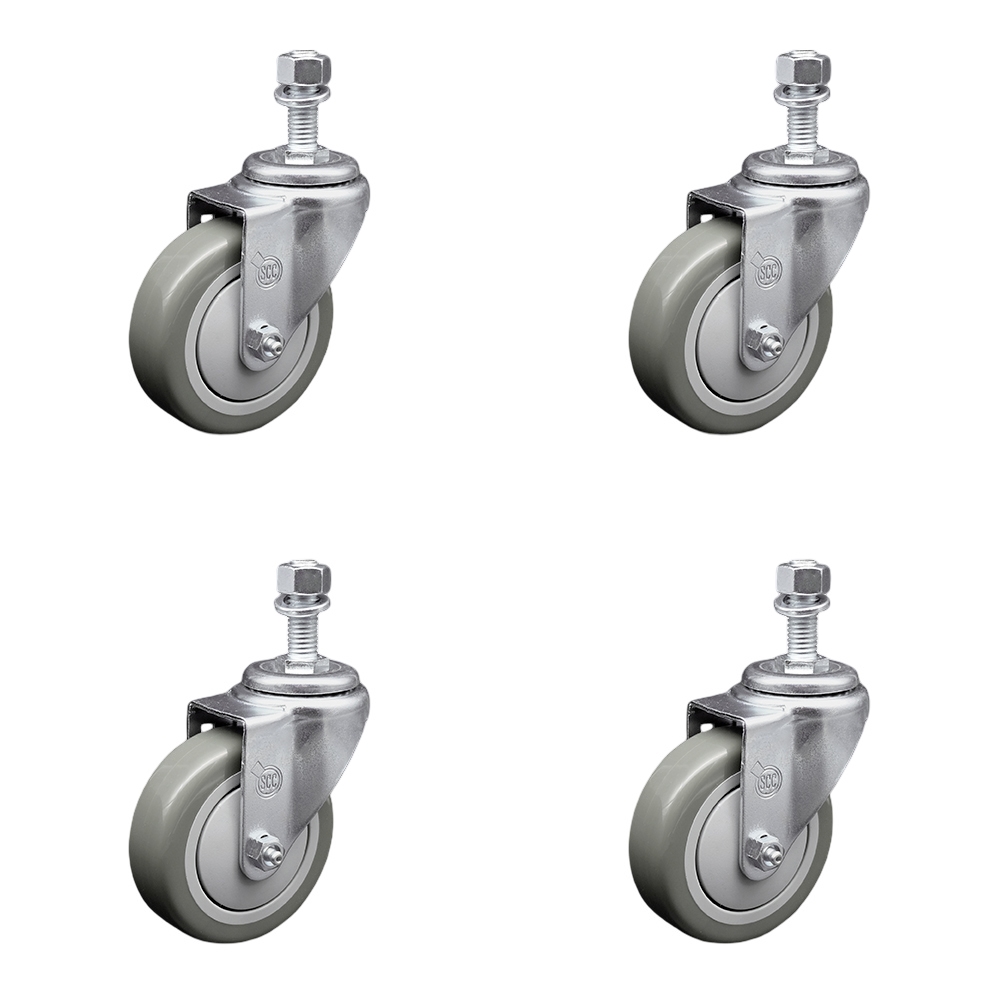 SCC-SSTS20S414-PPUB-M1215-4 Stainless Steel Polyurethane Swivel Threaded Stem Caster with 4 x 1.25 in. Gray Wheels & 12 mm Stems - Set of 4