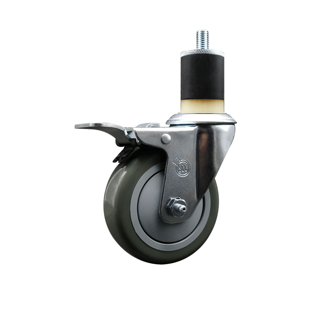 SCC-SSEXTTL20S414-PPUB-178 Stainless Steel Polyurethane Expanding Stem Swivel Caster with 4 in. Gray Wheel & 1.87 in. Stem & Total Locking Brake