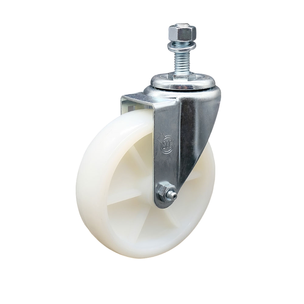 SCC-SSTS20S514-NYS-M1215 Stainless Steel Nylon Swivel Threaded Stem Caster with 5 x 1.25 in. White Wheel & 12 mm Stem
