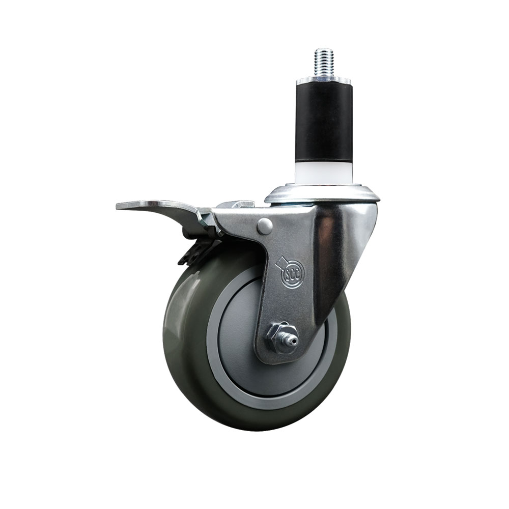 SCC-SSEXTTL20S414-PPUB-112 Stainless Steel Polyurethane Expanding Stem Swivel Caster with 4 in. Gray Wheel & 1.5 in. Stem & Total Locking Brake