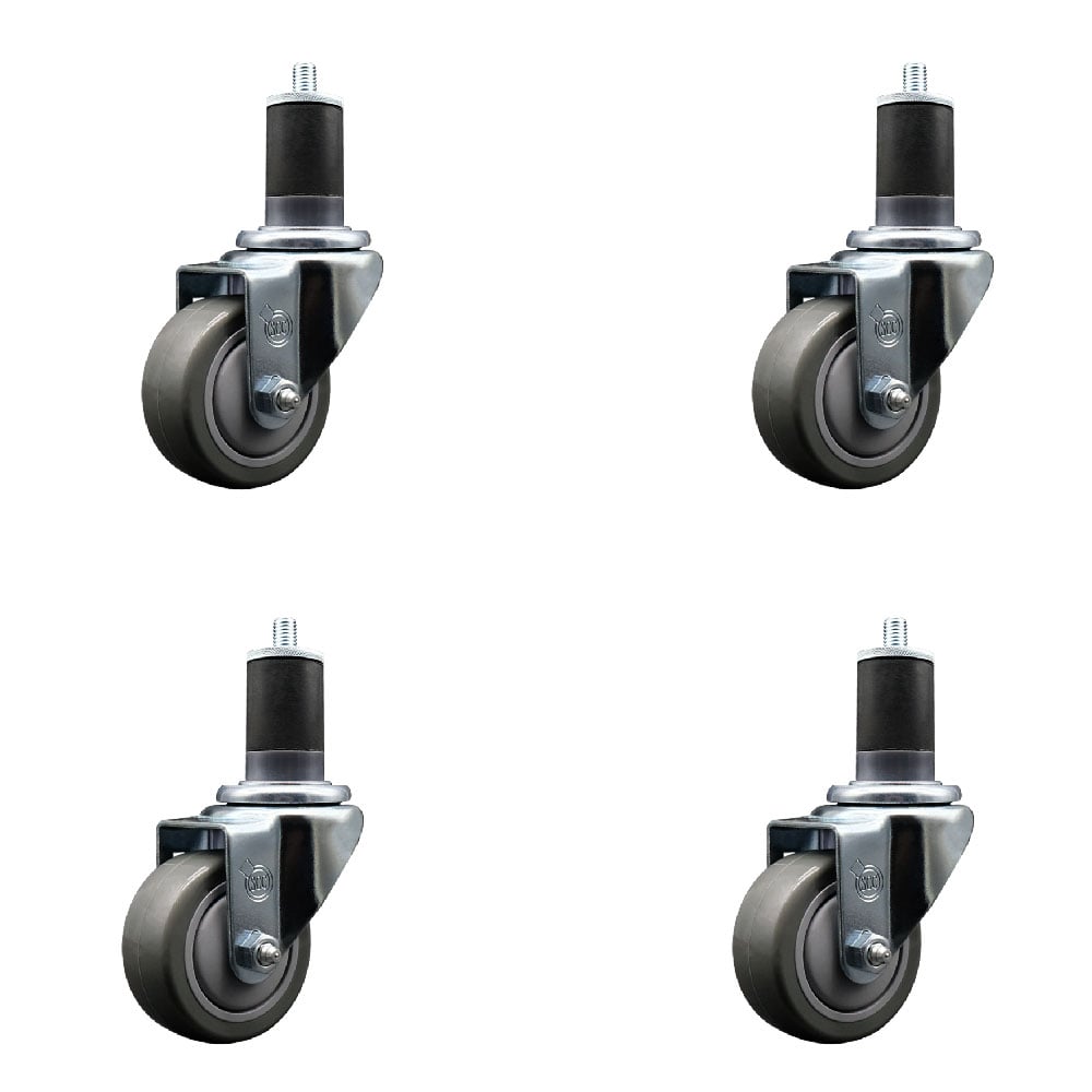 SCC-SSEX20S314-PPUB-158-4 Stainless Steel Polyurethane Swivel Expanding Stem Caster with 3 in. Gray Wheels & 1.63 in. Stems - Set of 4