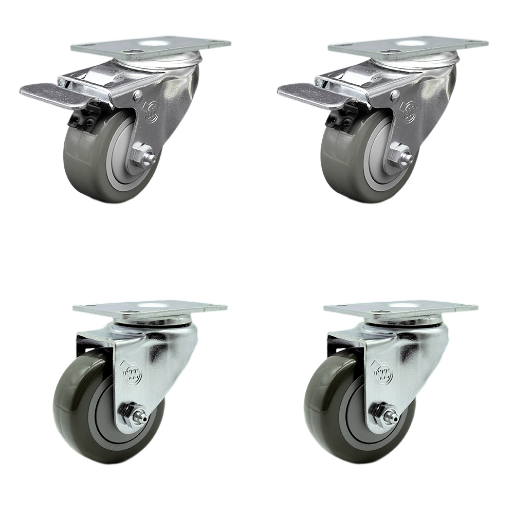SCC-SSTTL20S314-PPUB-2-S-2 Stainless Steel Polyurethane Swivel Top Plate Caster with 3 x 1.25 in. Gray Wheels - Set of 4