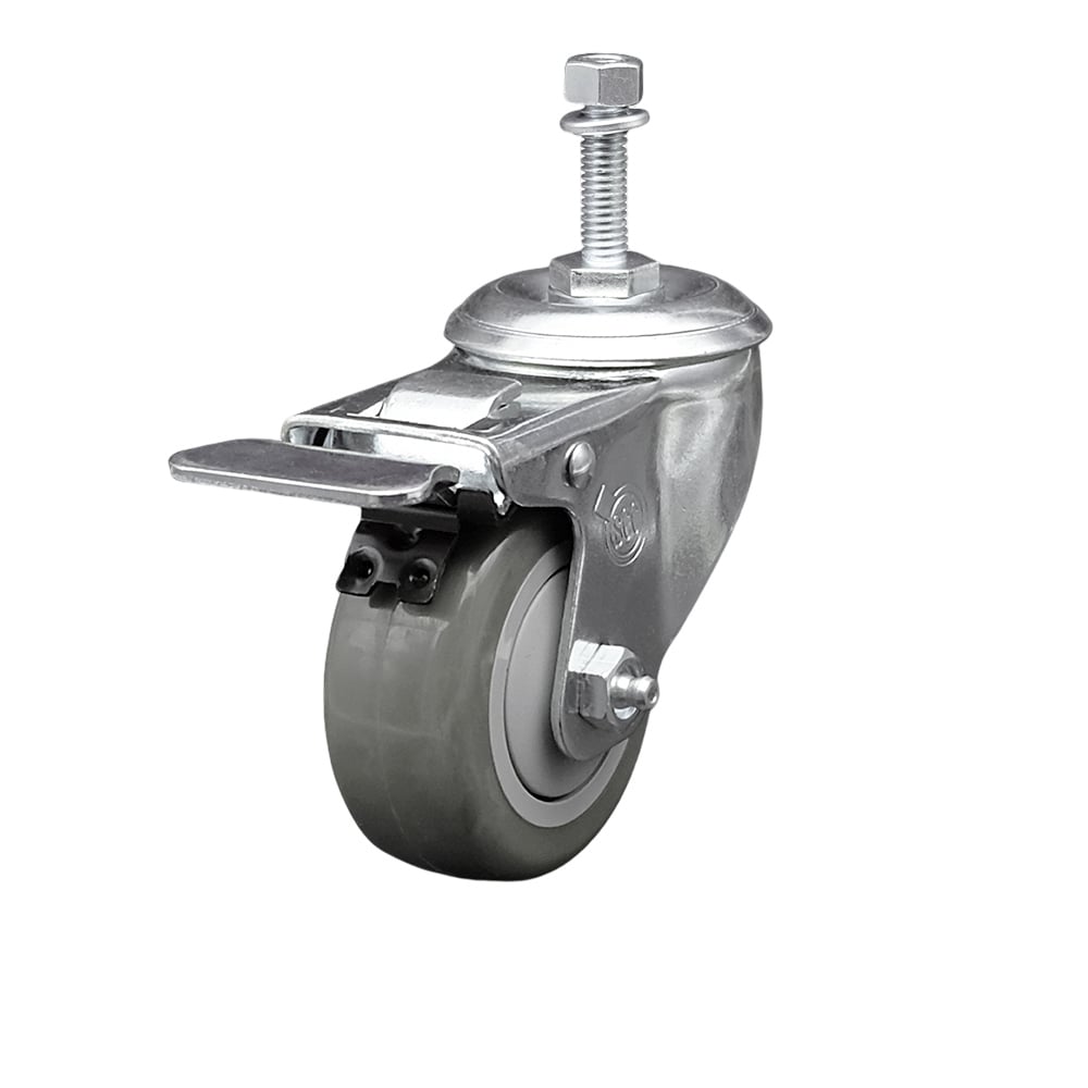 SCC-TSTTL20S314-PPUB-381615 Polyurethane Swivel Threaded Stem Caster with 3 x 1.25 in. Gray Wheel & 0.38 in. Stem & Total Locking Brake