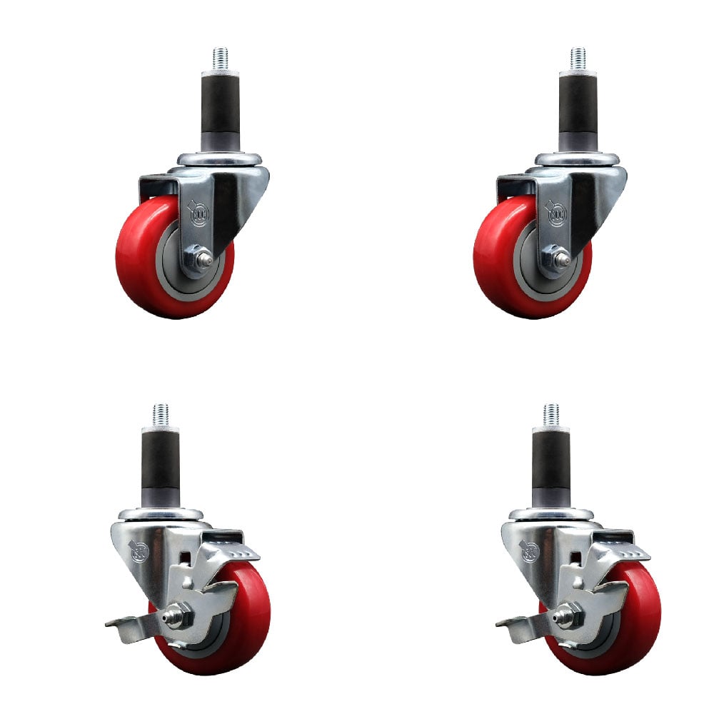 SCC-SSEX20S314-PPUB-RED-2-TLB-2-114 Stainless Steel Polyurethane Swivel Expanding Stem Caster with 3 in. Red Wheels & 1.25 in. Stems - Set of 4