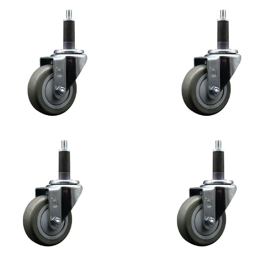 SCC-SSEX20S3514-PPUB-1-4 Stainless Steel Polyurethane Swivel Expanding Stem Caster with 3.5 in. Gray Wheels & 1 in. Stems - Set of 4