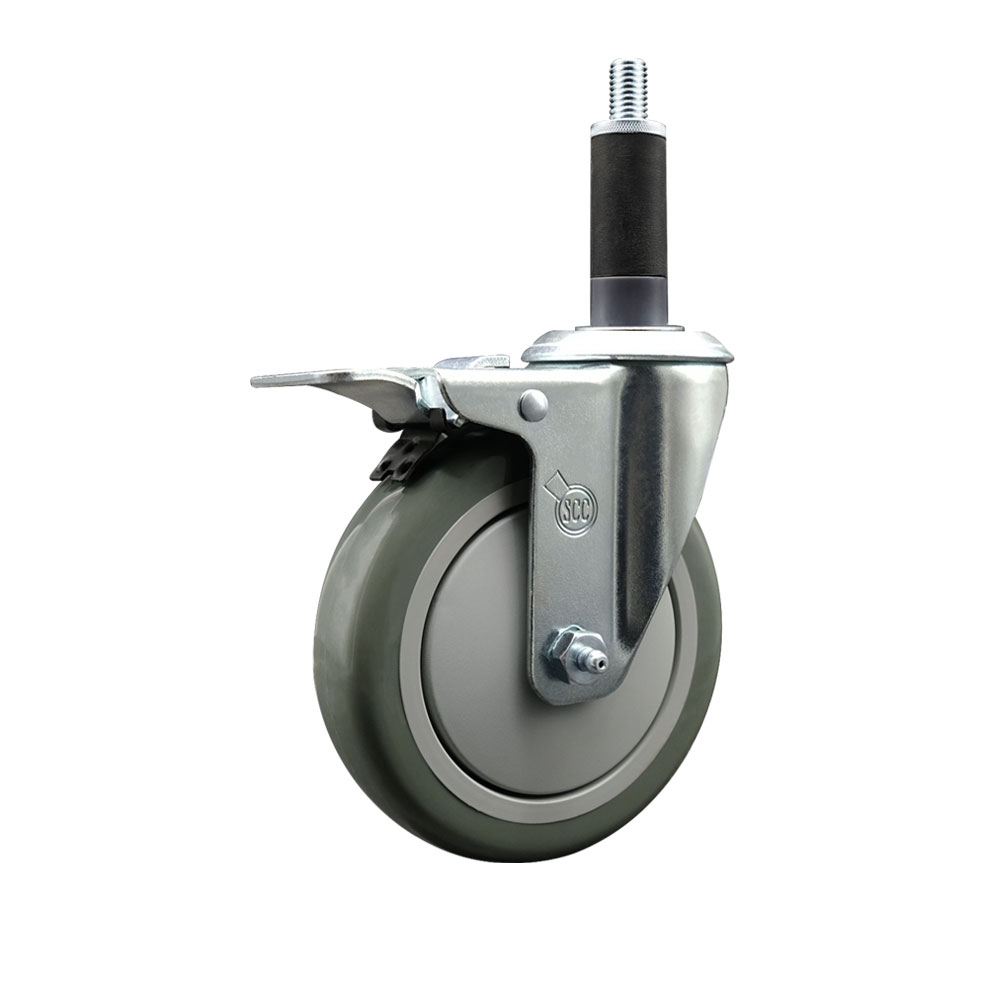 SCC-SSEXTTL20S514-PPUB-1 Stainless Steel Polyurethane Expanding Stem Swivel Caster with 5 in. Gray Wheel & 1 in. Stem & Total Locking Brake