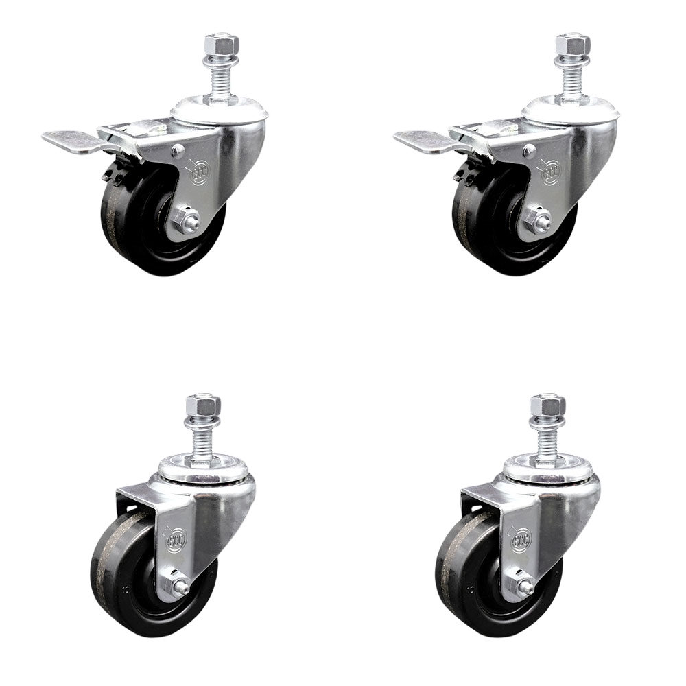 SCC-TSTTL20S314-PHR-121315-2-S-2 Phenolic Swivel Threaded Stem Caster with Roller Bearing 3 x 1.25 in. Black Wheels & 0.5 in. Stems - Set of 4