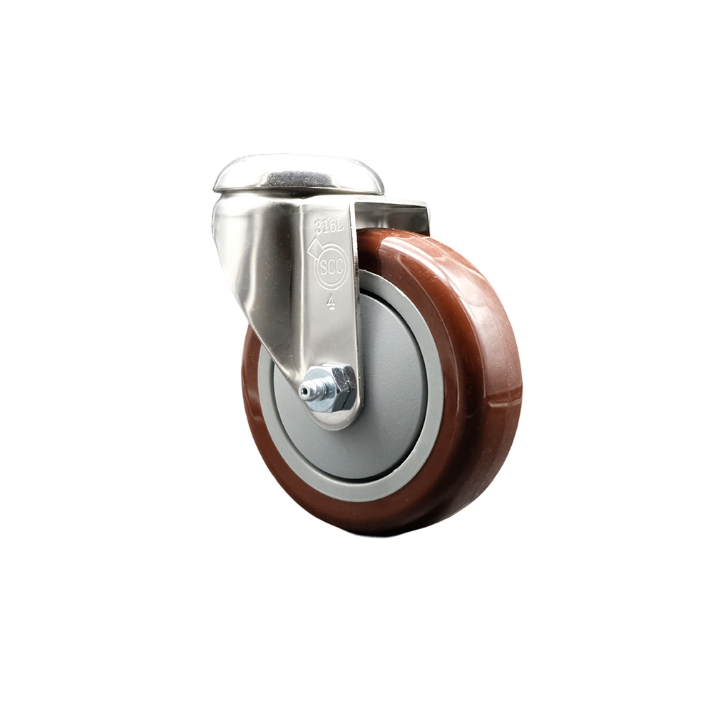 SCC-SS316BH20S414-PPUB-MRN Polyurethane Swivel Bolt Hole Caster with 4 in. Maroon Caster Wheel - 316 Stainless Steel Caster
