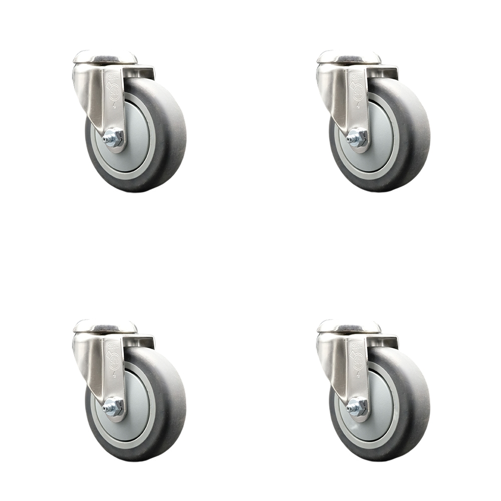 SCC-SS316BH20S414-TPRB-4 Thermoplastic Rubber Swivel Bolt Hole Caster with 4 in. Gray Caster Wheels - 316 Stainless Steel Casters - Set of 4