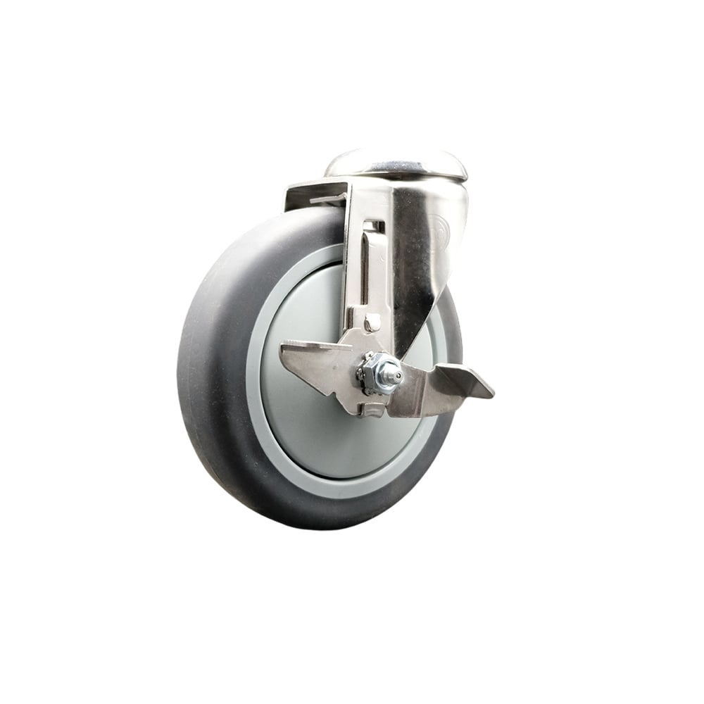 SCC-SS316BH20S514-TPRB-TLB Thermoplastic Rubber Swivel Bolt Hole Caster with 5 in. Gray Caster Wheel & Top Lock Brake - 316 Stainless Steel Caster
