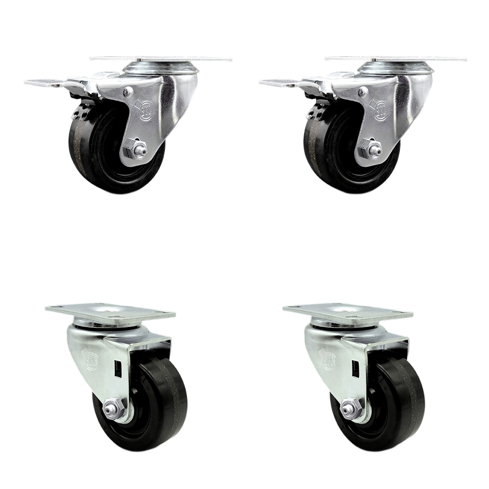SCC-TTL20S3514-PHR-2-S-2 Phenolic Swivel Top Plate Caster with Roller Bearings -3.5 in. Wheels - Set of 4