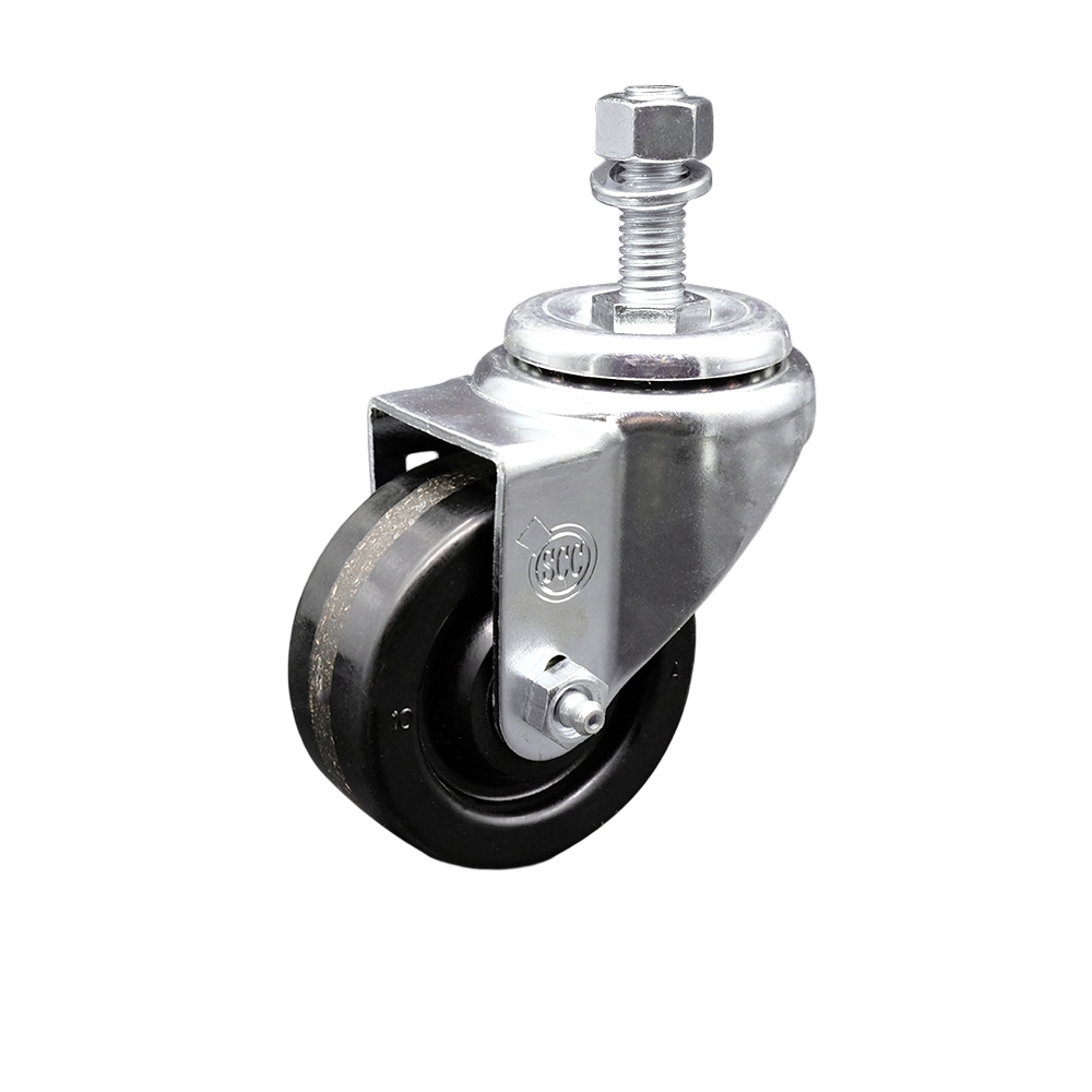SCC-TS20S3514-PHR-M1215 Phenolic Swivel Threaded Stem Caster with Roller Bearing 3.5 x 1.25 in. Black Wheel & 12 mm Stem