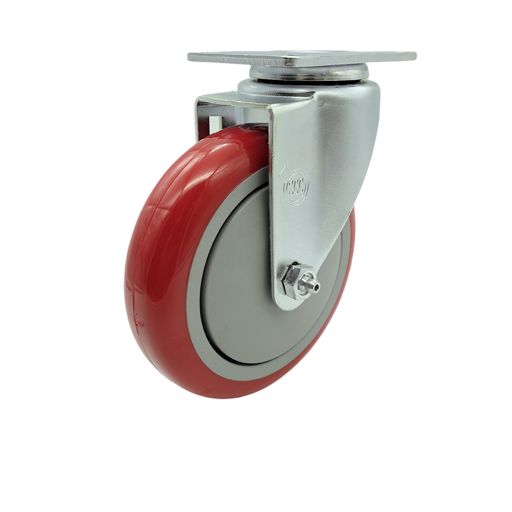 SCC-SS20S514-PPUB-RED Stainless Steel Polyurethane Swivel Top Plate Swivel Caster with 5 x 1.25 in. Red Wheel