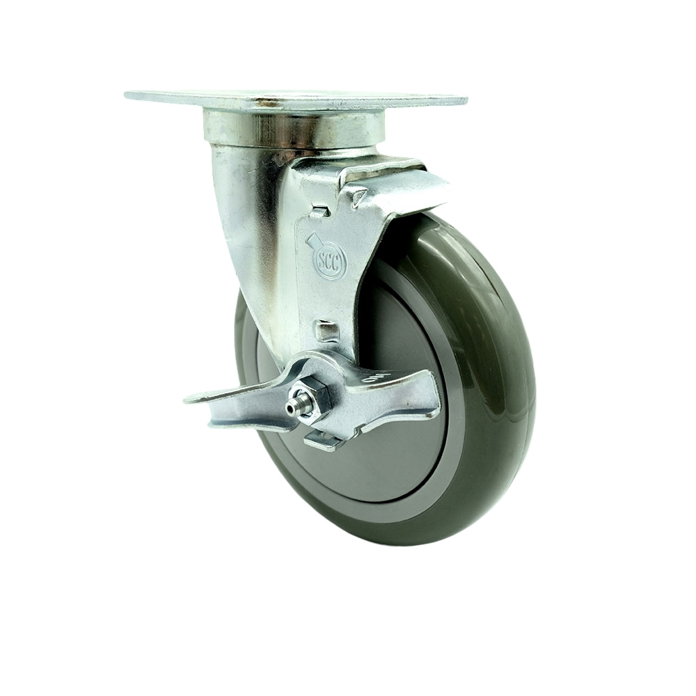 SCC-20S514-PPUB-TLB-TPU1 Universal Kitchen Caster 5 x 1.25 in. Polyurethane Gray Wheel Swivel Caster with Brake - Non Marking
